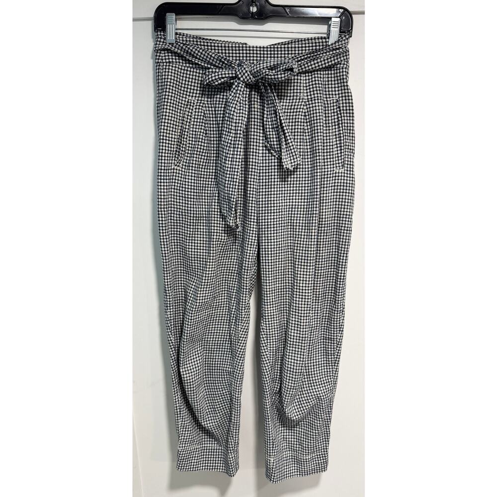 Cartonnier by Anthropologie Gingham Linen Tie Waist Cropped Pants Size 2 - Picture 3 of 5